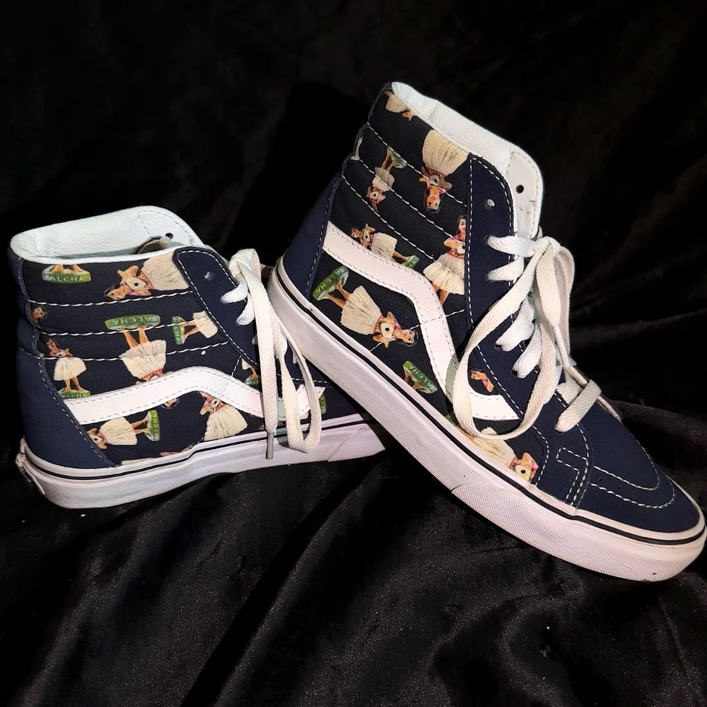 Vans High Top Hawaiian Hulu Girl Navy Shoes RARE